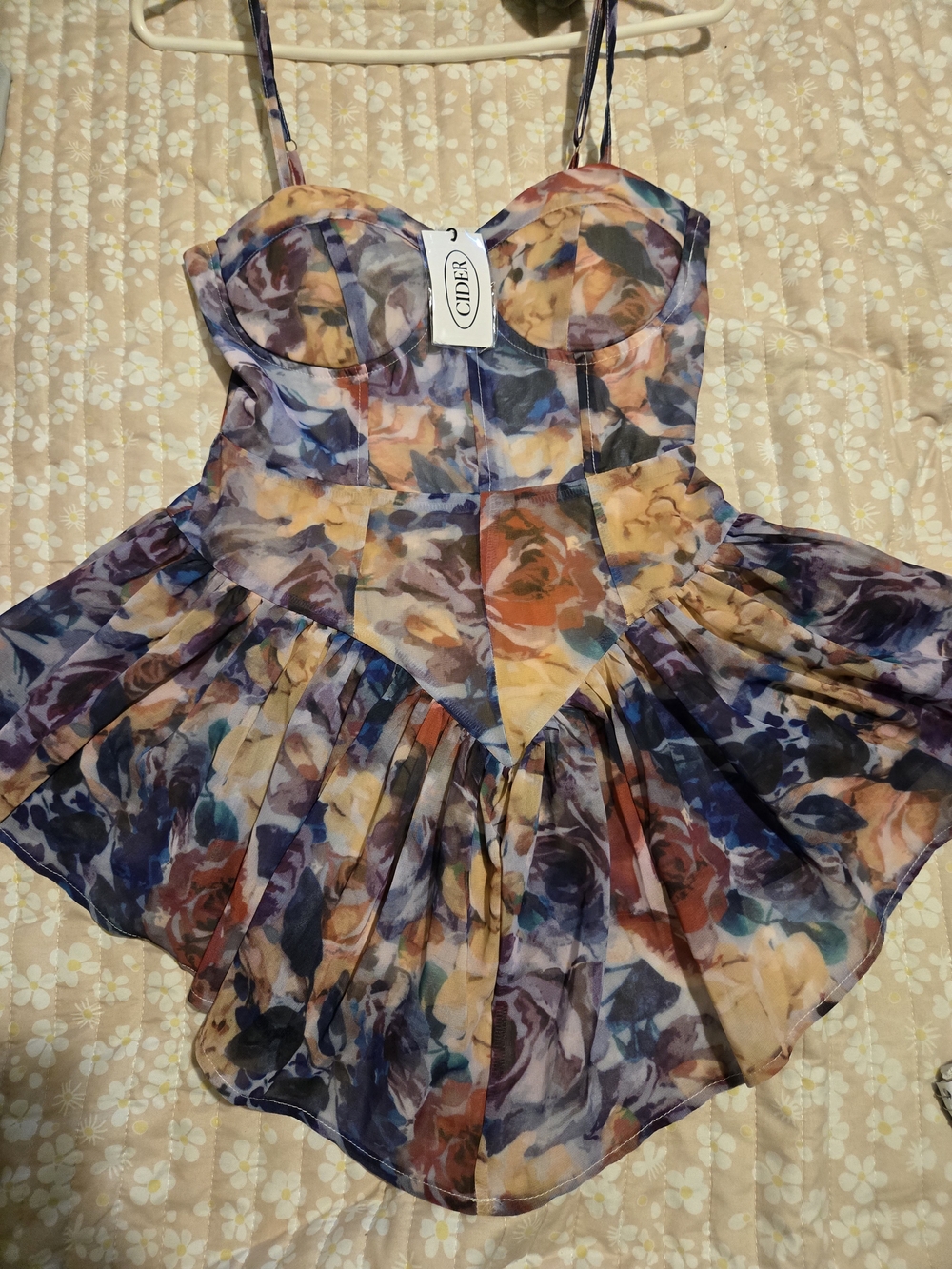 Cider Floral Bustier Peplum Top in Multicolor
